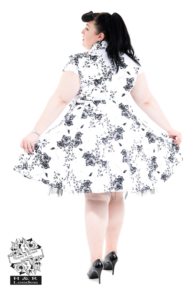 50's Imitation White Black Floral Tea Dress